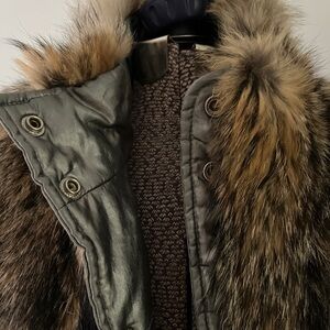 Sleeveless Metallic Gray Puffer Vest with Coyote lining.